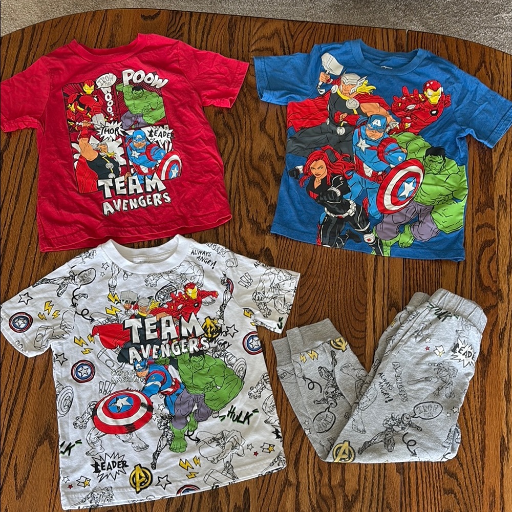 Marvel Kids Matching Shirts and Pants Set- Red, Blue, White, Gray